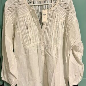Anthropologie Cream Button-Down Blouse